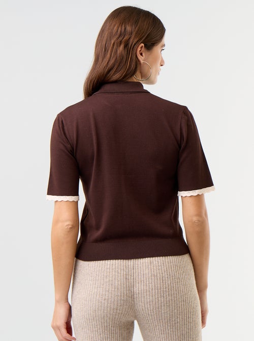 Cardigan de malha de manga curta com renda - Kiabi