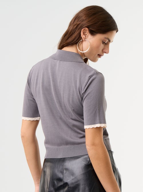 Cardigan de malha de manga curta com renda - Kiabi