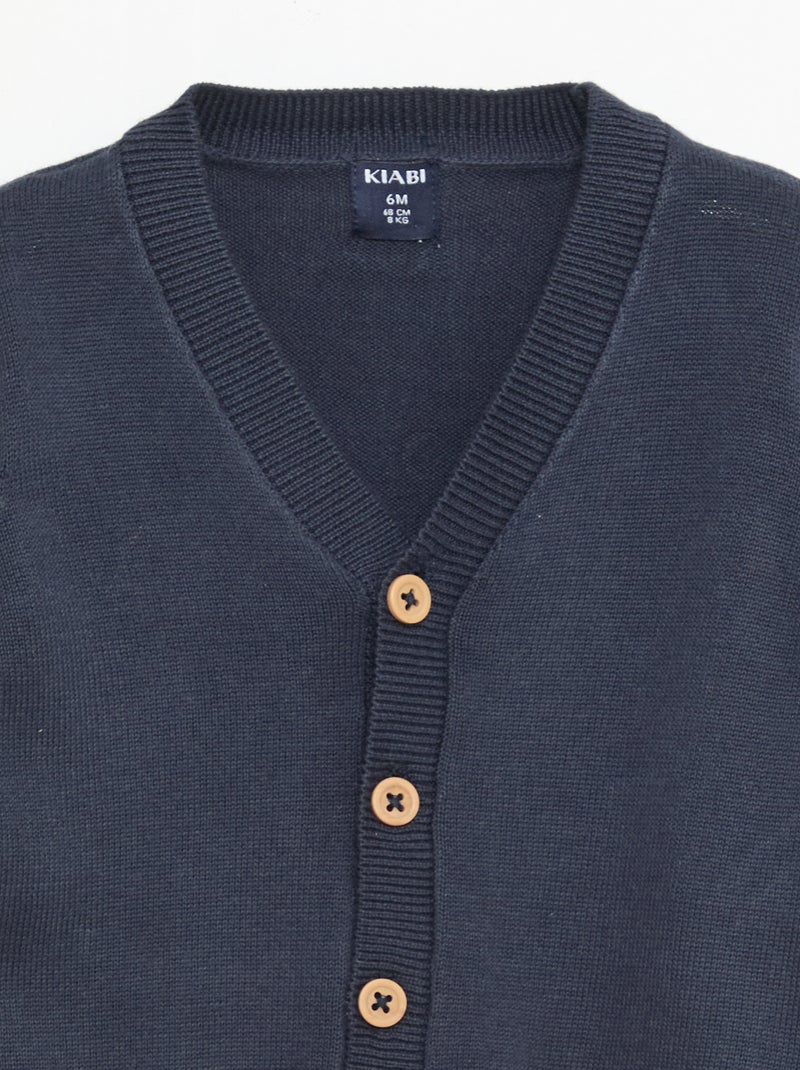 Cardigan de malha fina com gola em V Azul - Kiabi