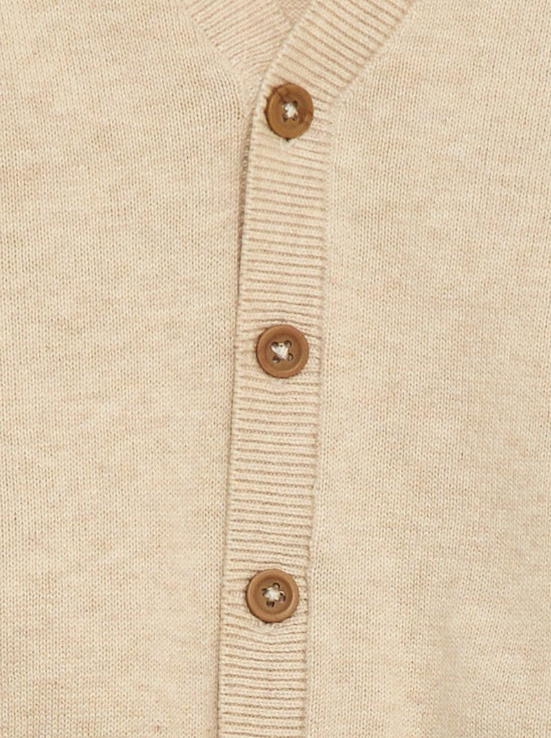 Cardigan de malha fina com gola em V Bege - Kiabi