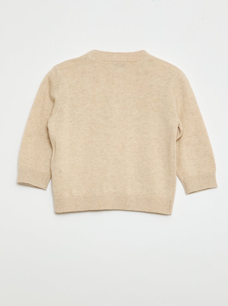 Cardigan de malha fina com gola em V Bege - Kiabi