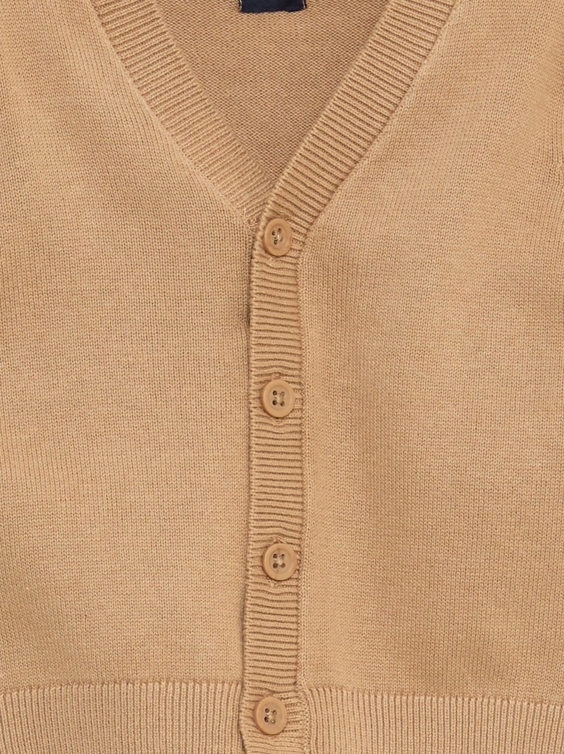 Cardigan de malha fina com gola em V Bege - Kiabi