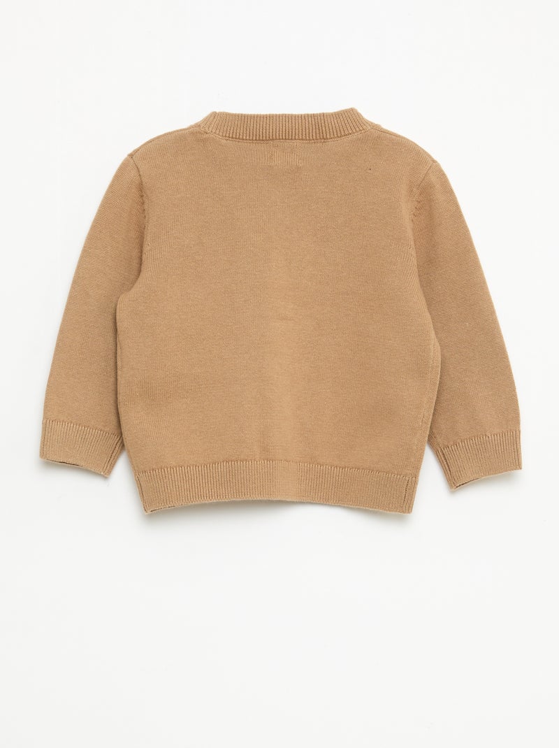 Cardigan de malha fina com gola em V Bege - Kiabi