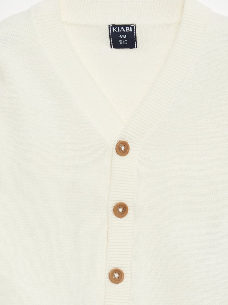 Cardigan de malha fina com gola em V Branco - Kiabi
