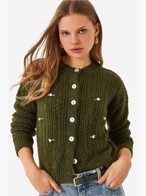 Cardigan de malha floral vazado lucci - Kiabi Cardigan de malha floral vazado lucci - Kiabi