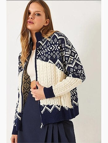 Cardigan de malha jacquard com fecho lucci