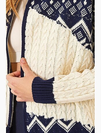 Cardigan de malha jacquard com fecho lucci