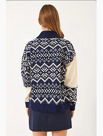 Cardigan de malha jacquard com fecho lucci