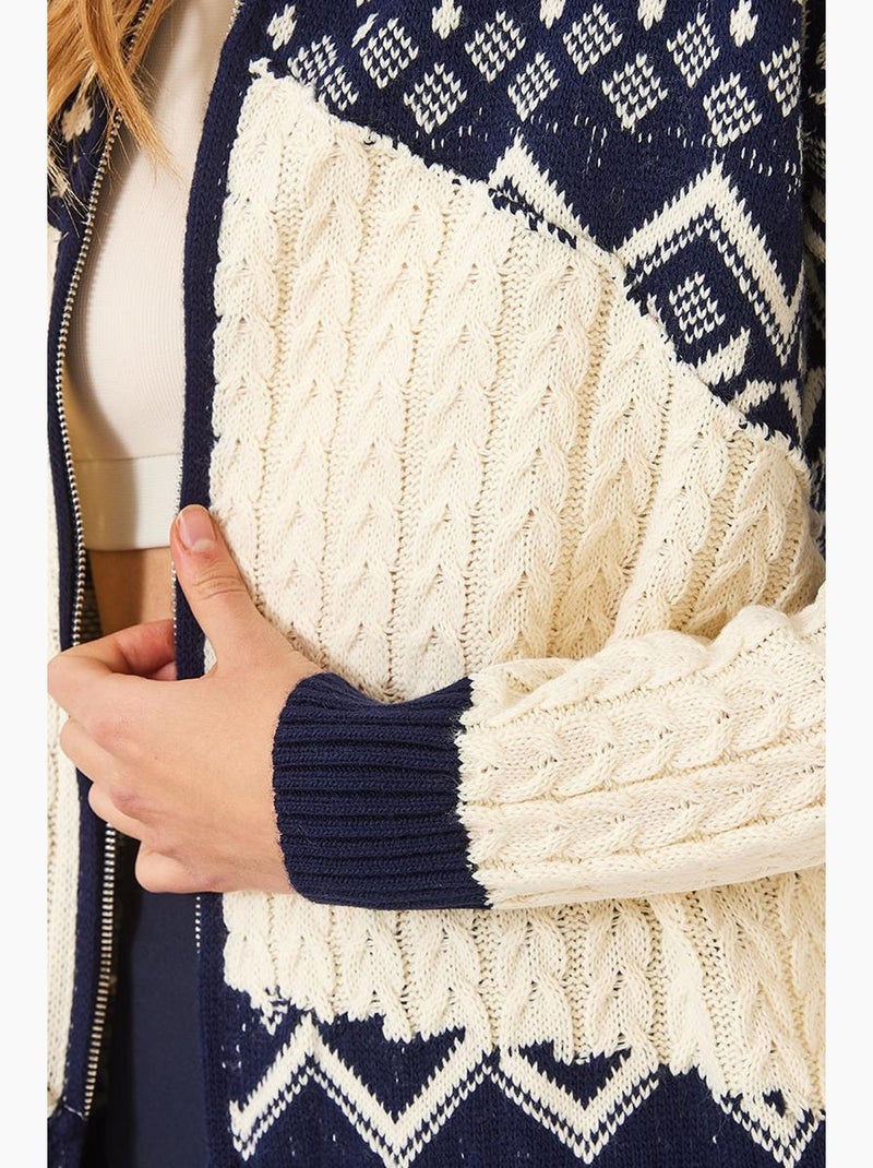 Cardigan de malha jacquard com fecho lucci Azul-marinho - Kiabi