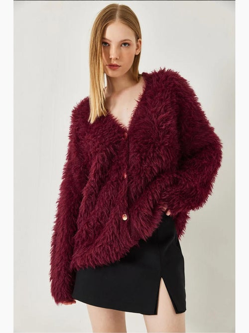 Cardigan de malha macia e felpuda com botões e decote em v lucci - Kiabi