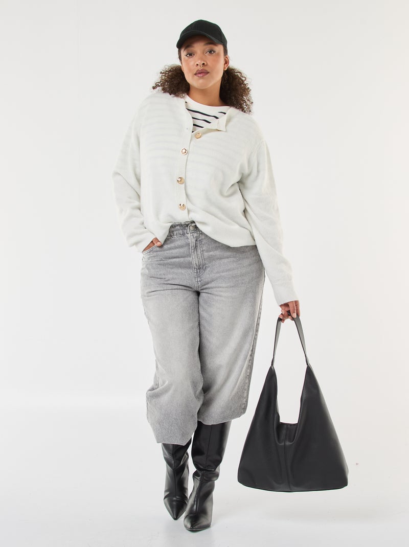 Cardigan de malha mesclada com botões retrô Branco - Kiabi