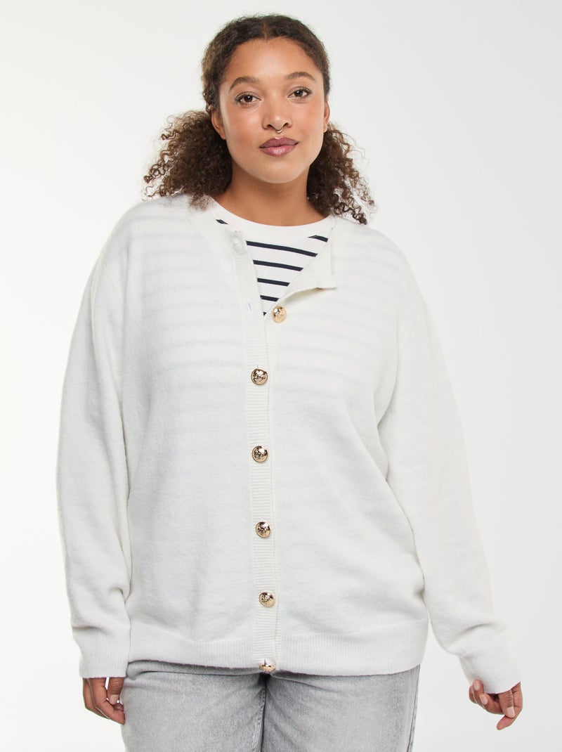 Cardigan de malha mesclada com botões retrô Branco - Kiabi