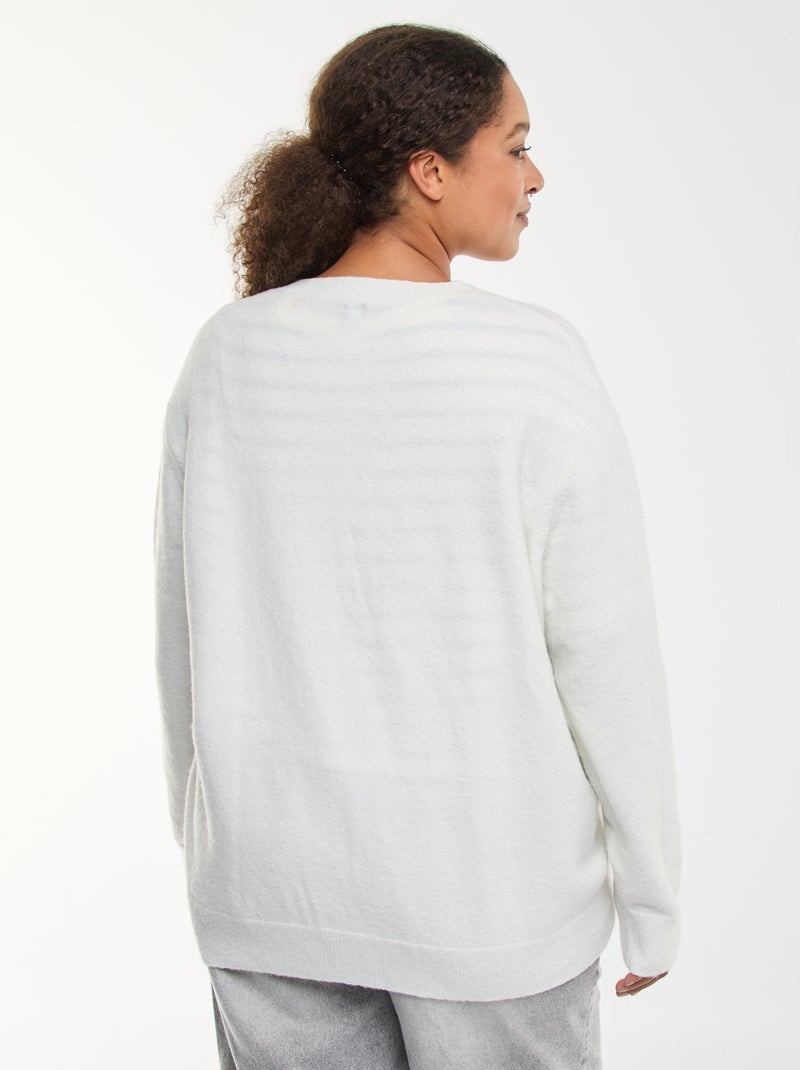 Cardigan de malha mesclada com botões retrô Branco - Kiabi