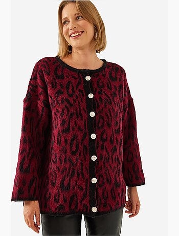 Cardigan de malha oversize com padrão leopardo lucci