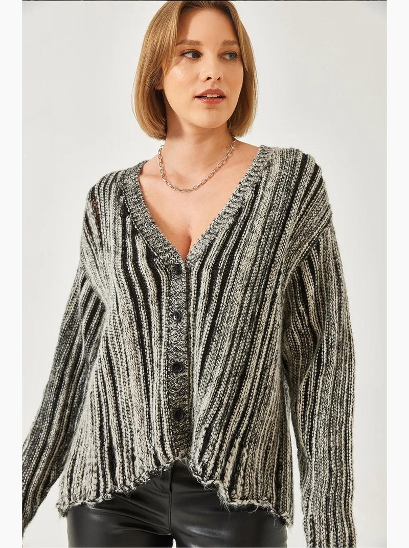 Cardigan de malha solta lucci Preto Branco - Kiabi