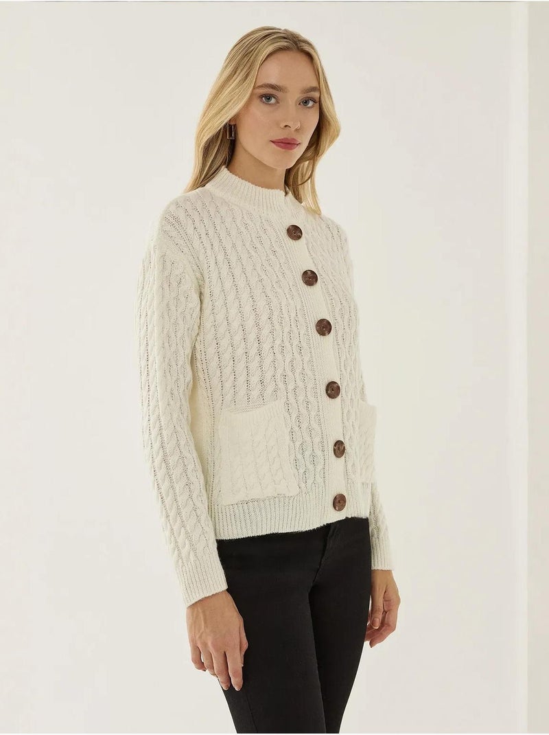 Cardigan de malha texturada com botões Branco - Kiabi