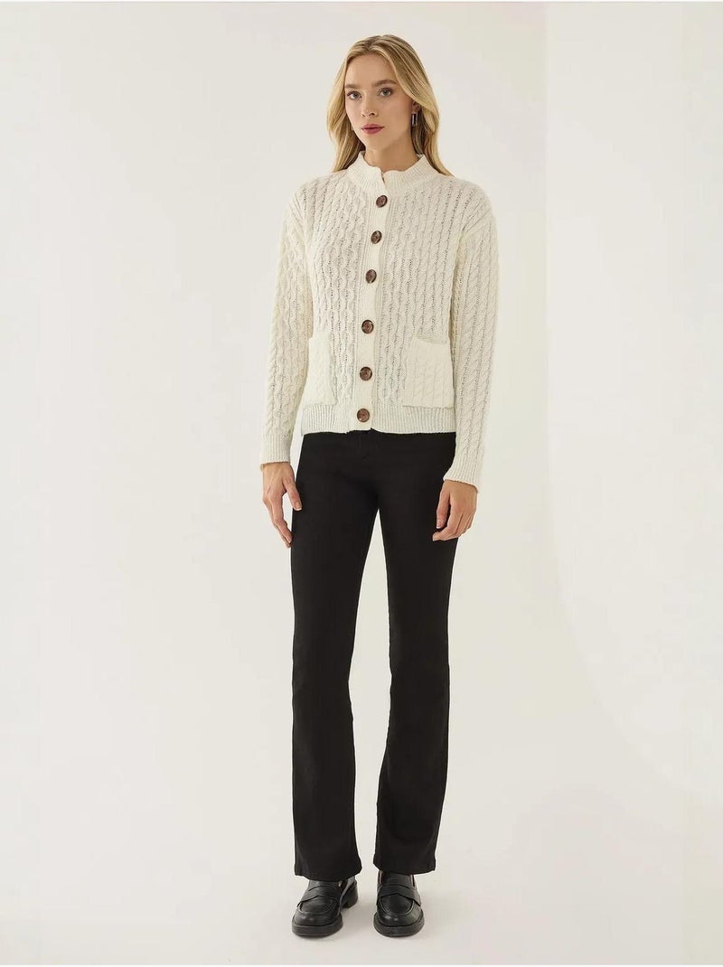 Cardigan de malha texturada com botões Branco - Kiabi
