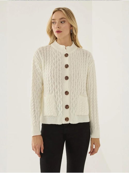 Cardigan de malha texturada com botões hiccup - Kiabi Cardigan de malha texturada com botões hiccup - Kiabi