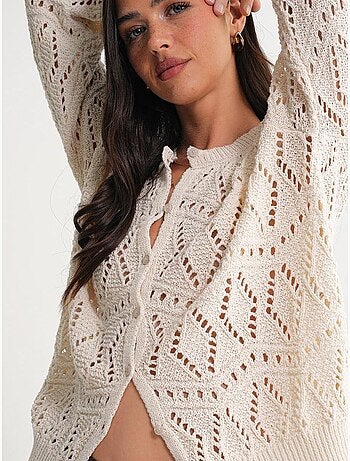 Cardigan de malha texturada com fecho de botões mixray