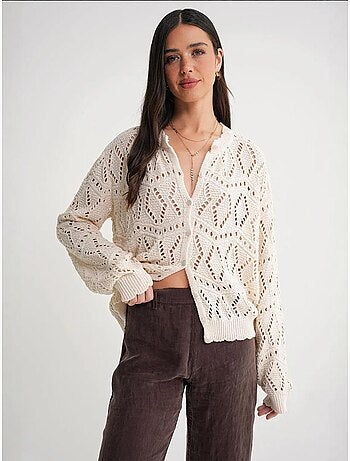 Cardigan de malha texturada com fecho de botões mixray