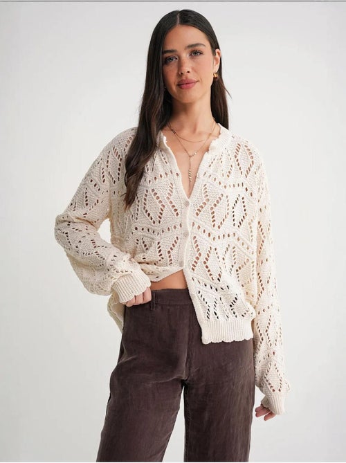 Cardigan de malha texturada com fecho de botões mixray - Kiabi