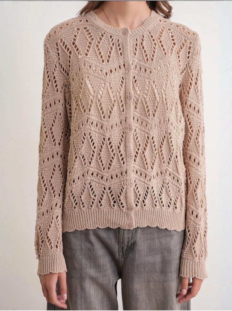 Cardigan de malha texturada com fecho de botões mixray Greige - Kiabi