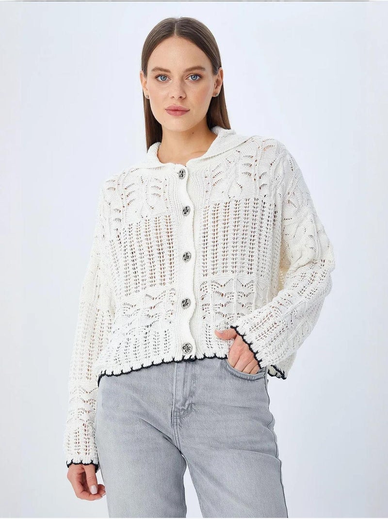Cardigan de malha texturizada com fecho de botões mixray Areia - Kiabi