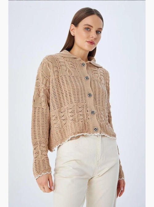 Cardigan de malha texturizada com fecho de botões mixray - Kiabi