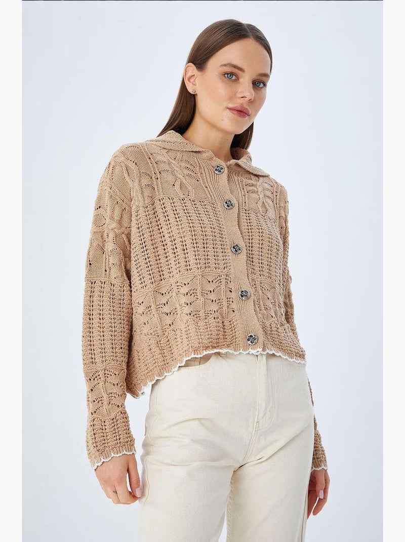 Cardigan de malha texturizada com fecho de botões mixray Bege-argila - Kiabi