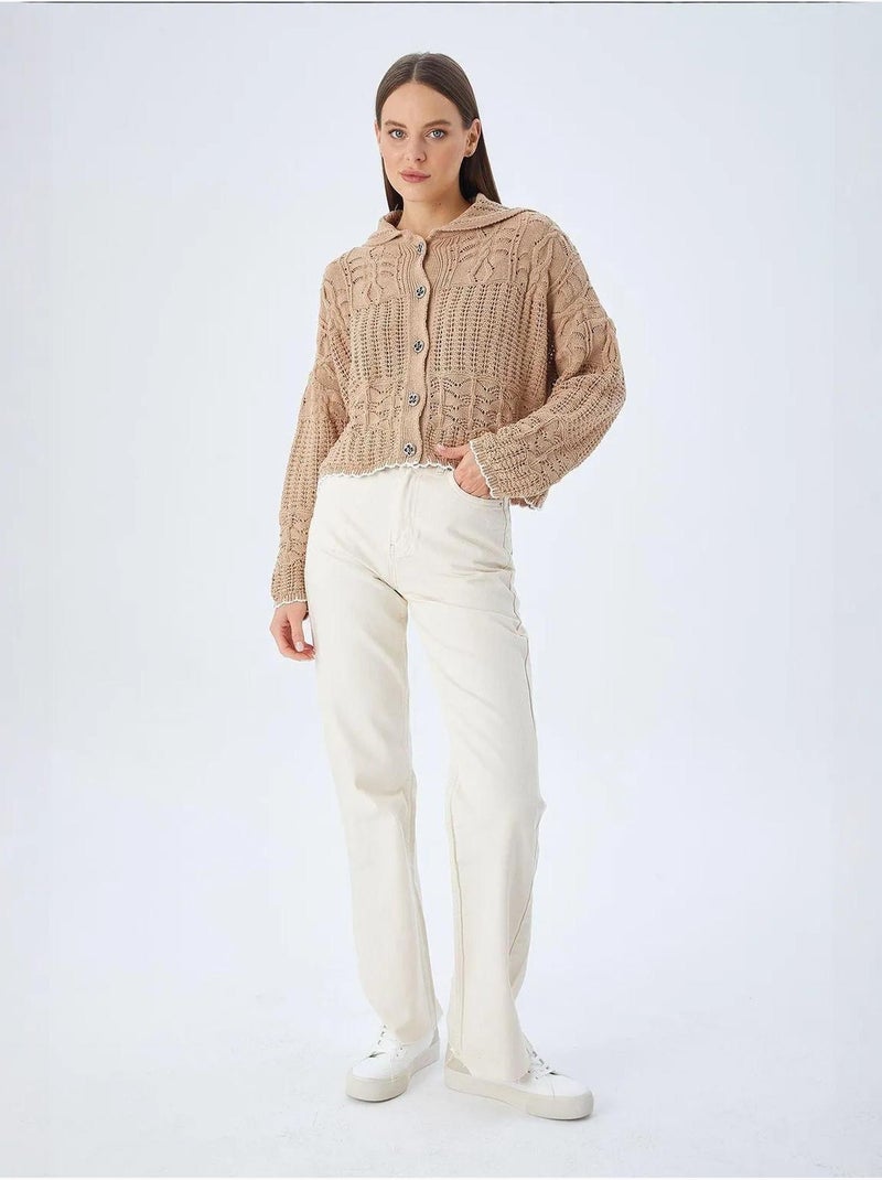 Cardigan de malha texturizada com fecho de botões mixray Bege-argila - Kiabi