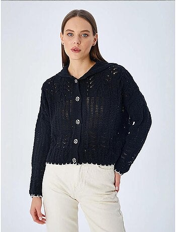 Cardigan de malha texturizada com fecho de botões mixray