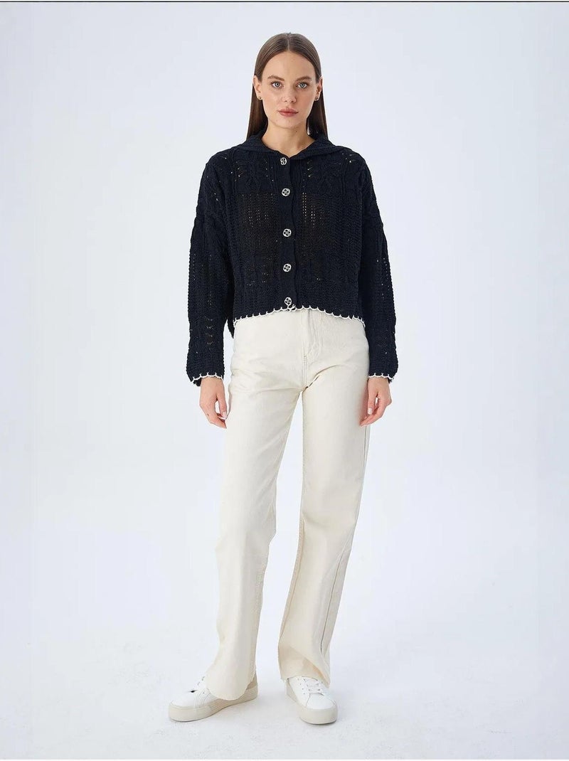 Cardigan de malha texturizada com fecho de botões mixray Preto - Kiabi