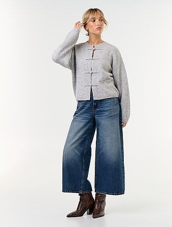 Cardigan de manga comprida com botões estilo mandarim