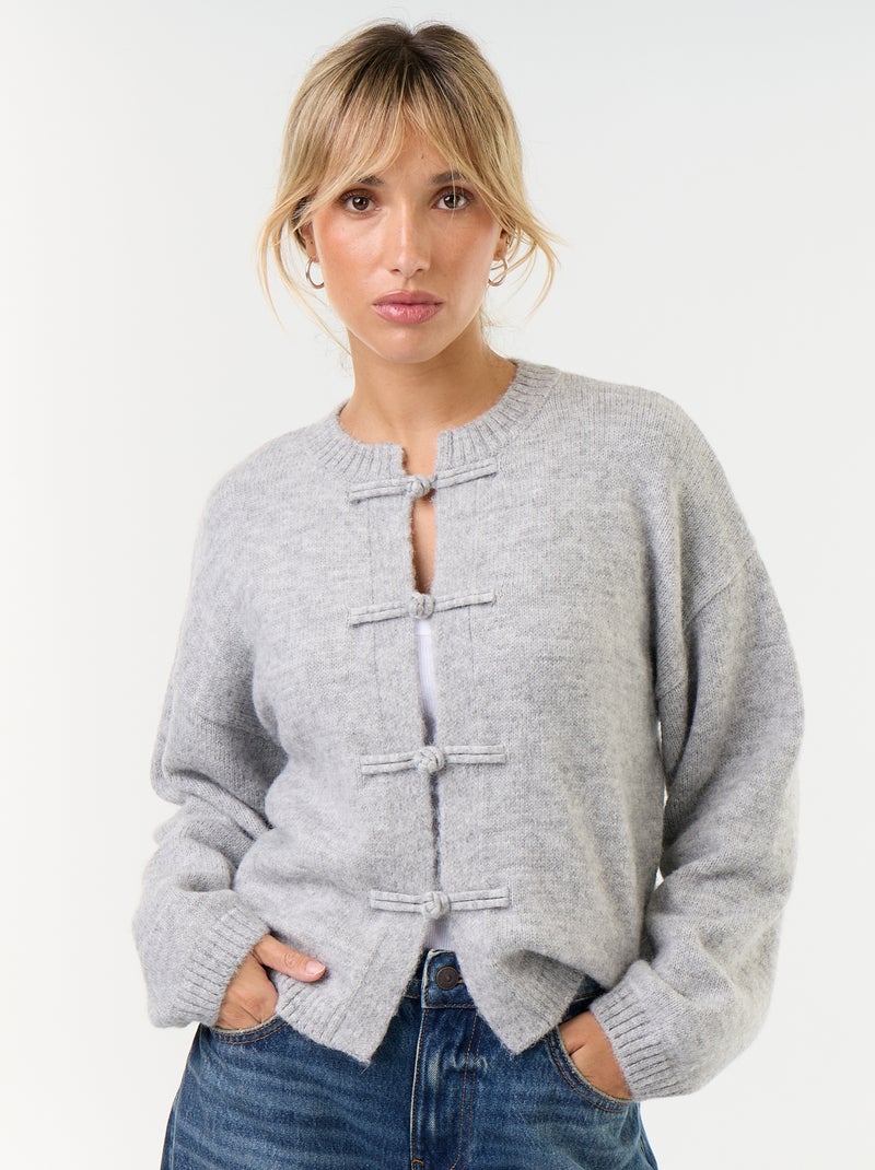 Cardigan de manga comprida com botões estilo mandarim Cinza - Kiabi
