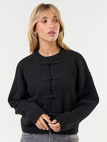 Cardigan de manga comprida com botões estilo mandarim