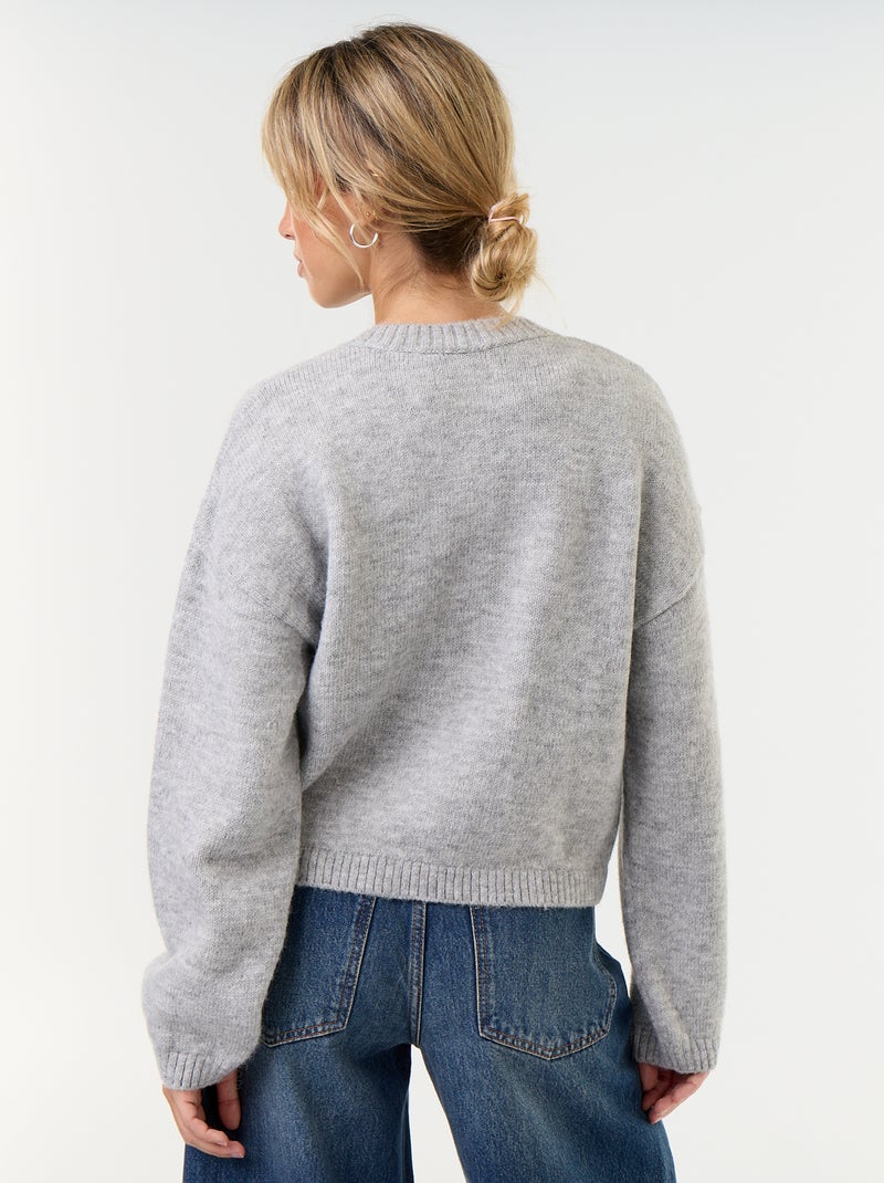 Cardigan de manga comprida com fecho de alamares Cinza - Kiabi