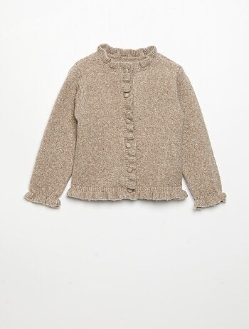 Cardigan de manga comprida com folhos