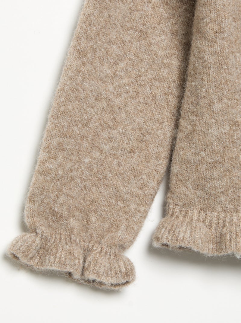 Cardigan de manga comprida com folhos Bege - Kiabi
