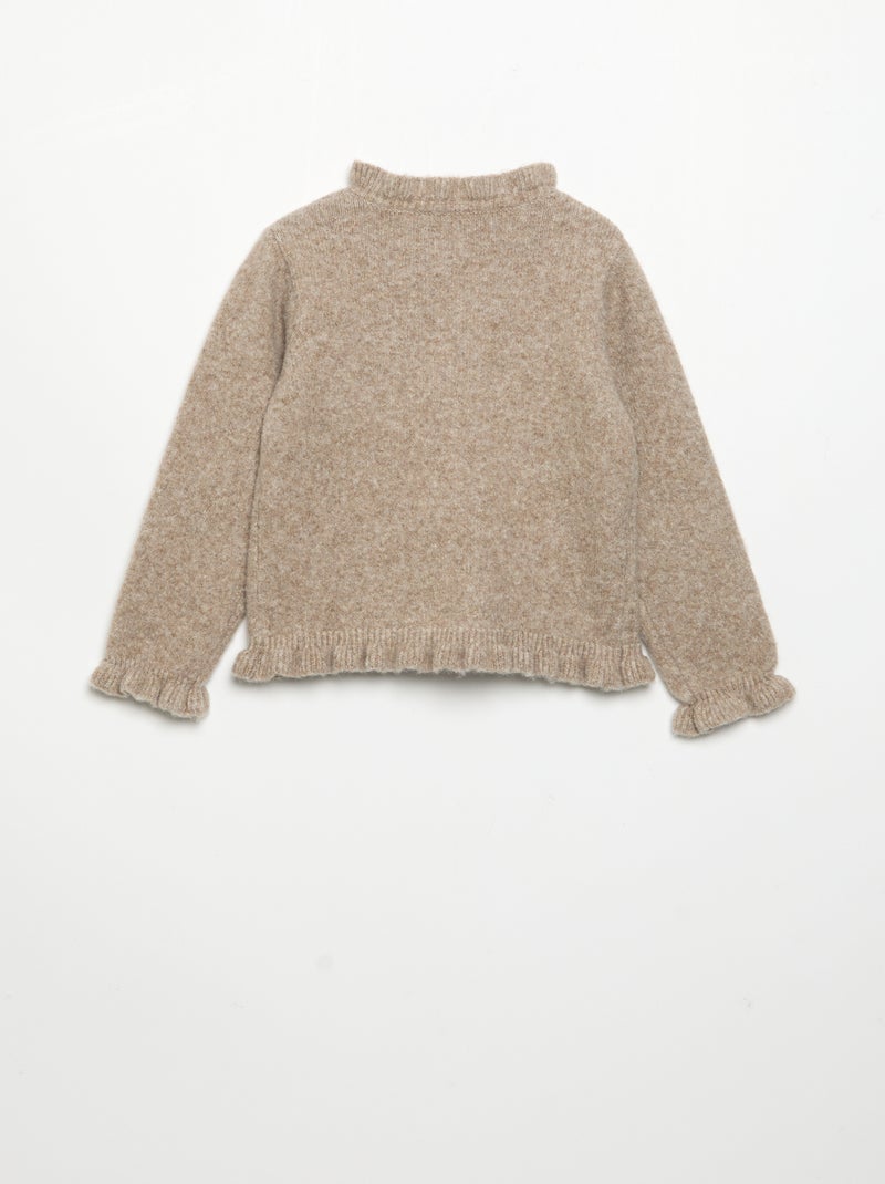 Cardigan de manga comprida com folhos Bege - Kiabi