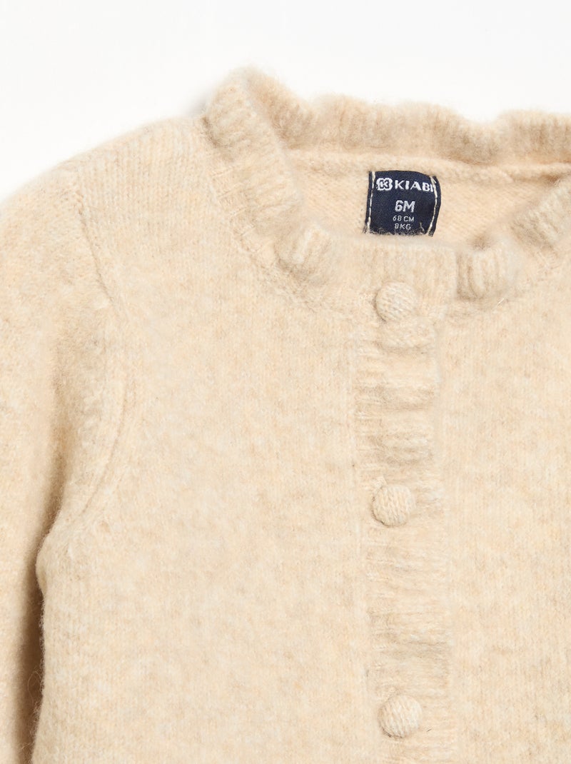 Cardigan de manga comprida com folhos Bege - Kiabi