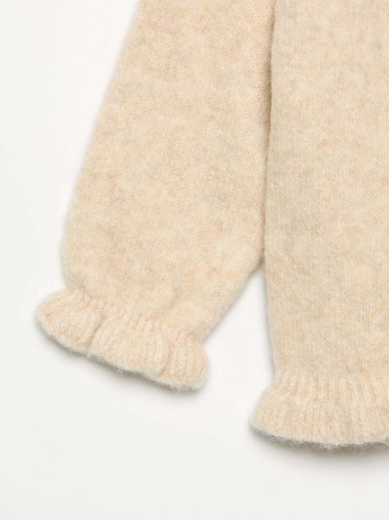 Cardigan de manga comprida com folhos Bege - Kiabi