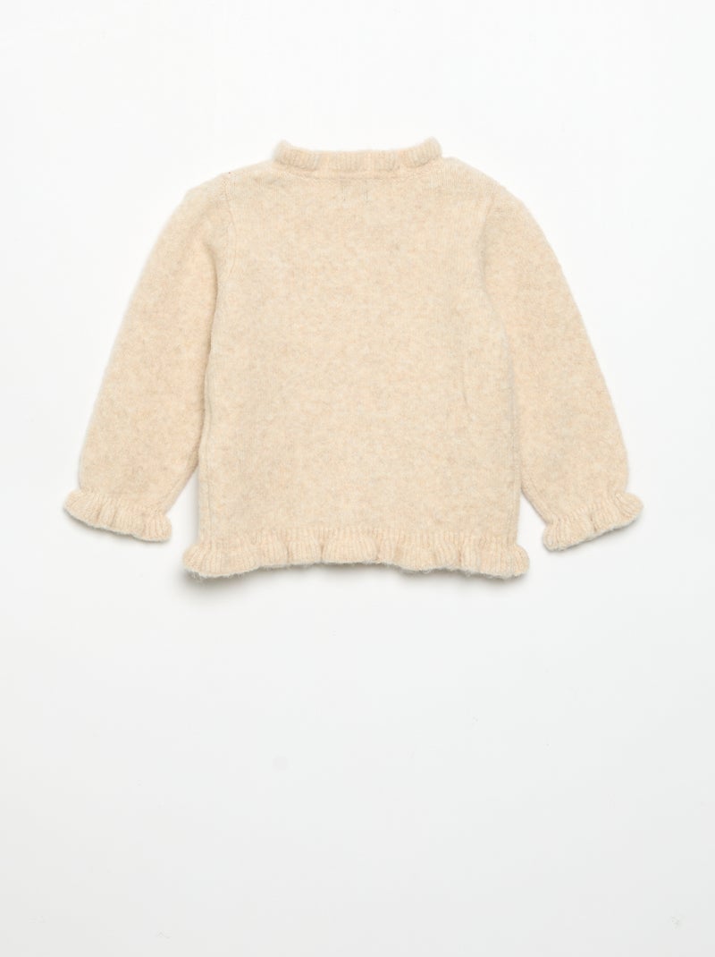 Cardigan de manga comprida com folhos Bege - Kiabi