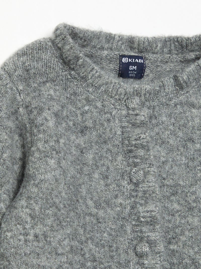 Cardigan de manga comprida com folhos Cinza - Kiabi