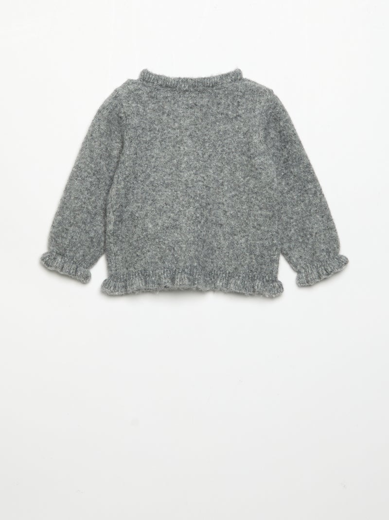 Cardigan de manga comprida com folhos Cinza - Kiabi