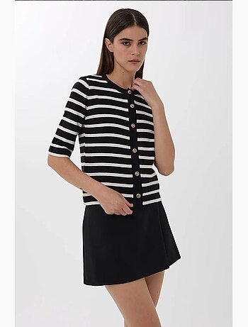 Cardigan de manga curta às riscas com botões hiccup