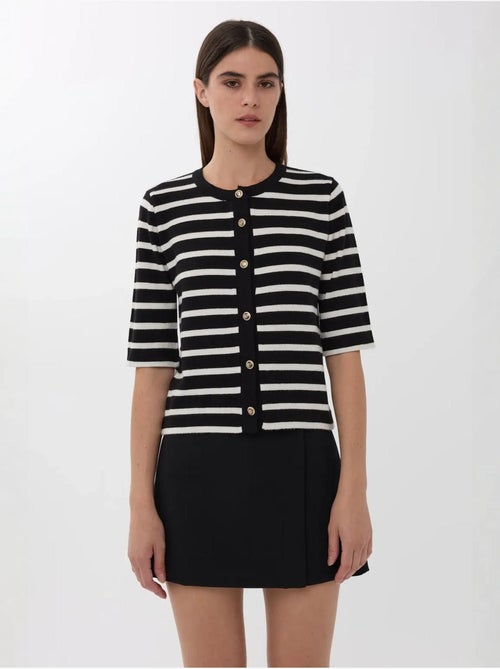 Cardigan de manga curta às riscas com botões - Kiabi Cardigan de manga curta às riscas com botões - Kiabi