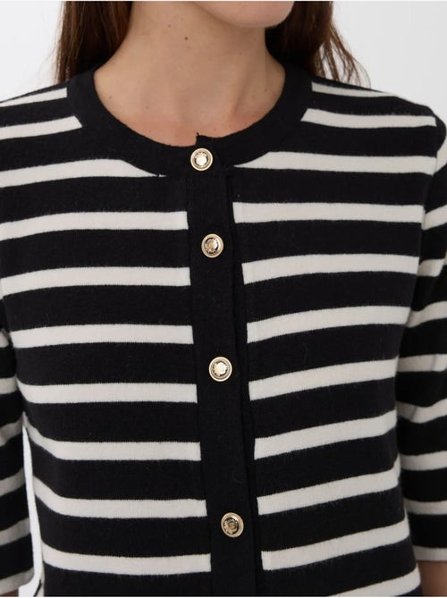 Cardigan de manga curta às riscas com botões - Kiabi Cardigan de manga curta às riscas com botões - Kiabi