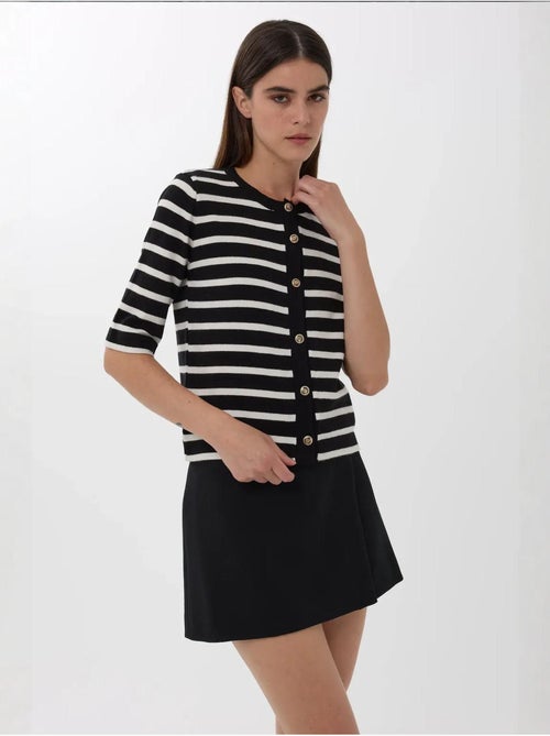 Cardigan de manga curta às riscas com botões - Kiabi Cardigan de manga curta às riscas com botões - Kiabi