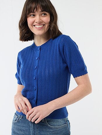 Cardigan de mangas curtas em malha rendada