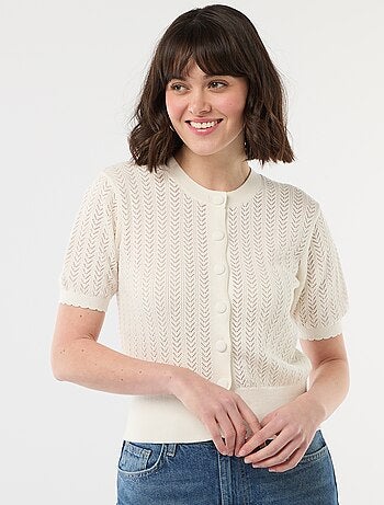 Cardigan de mangas curtas em malha rendada